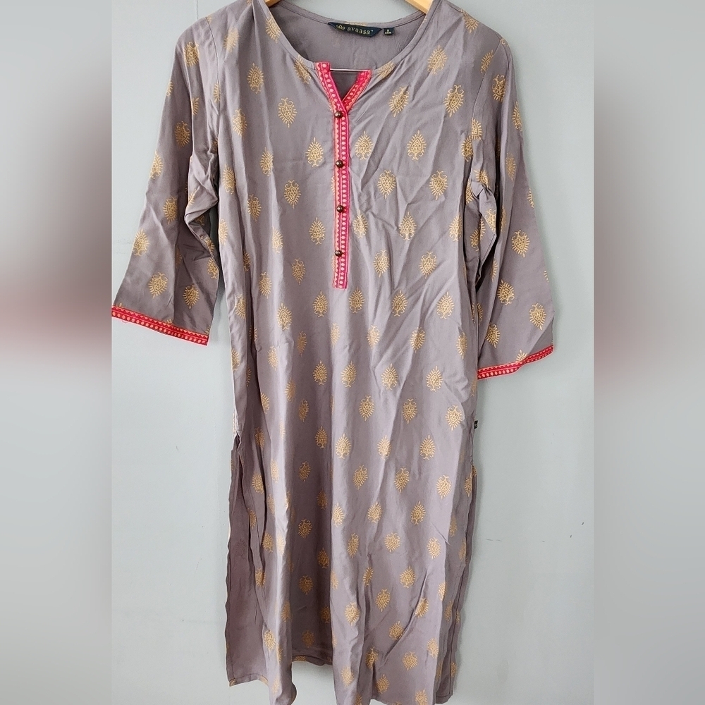 Two piece salwar cotton blend gray and pink size small